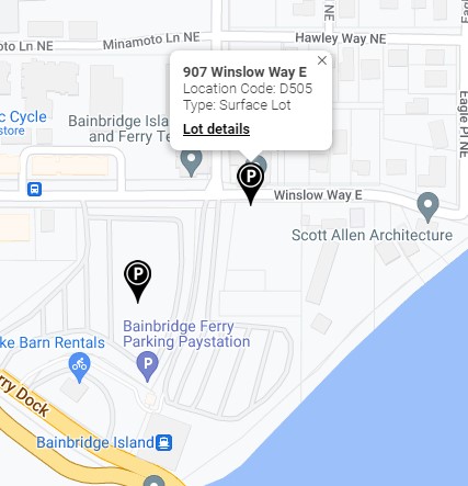 Map of Bainbridge Island ferry parking lot #D505 operated by Diamond Parking Services