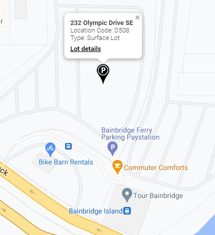 Map of Bainbridge Island ferry parking lot #D508 operated by Diamond Parking Services